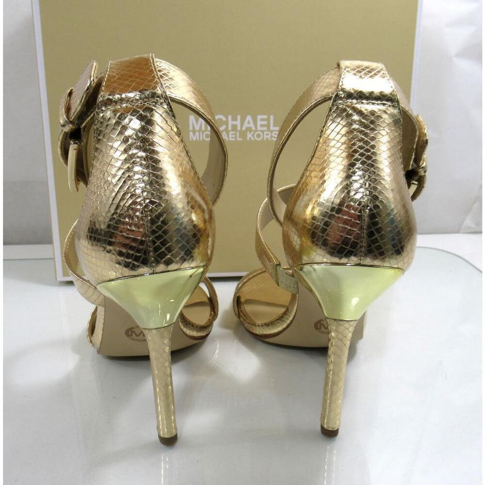 Michael Kors Amal Ankle Strap Sandal High Heel Metallic Leather Pale Gold Size 8 - Picture 6 of 9